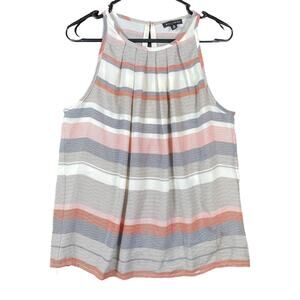 Willi Smith Womens Blouse Multi Stripe Sleeveless Tank Top Zip Back Polyester M